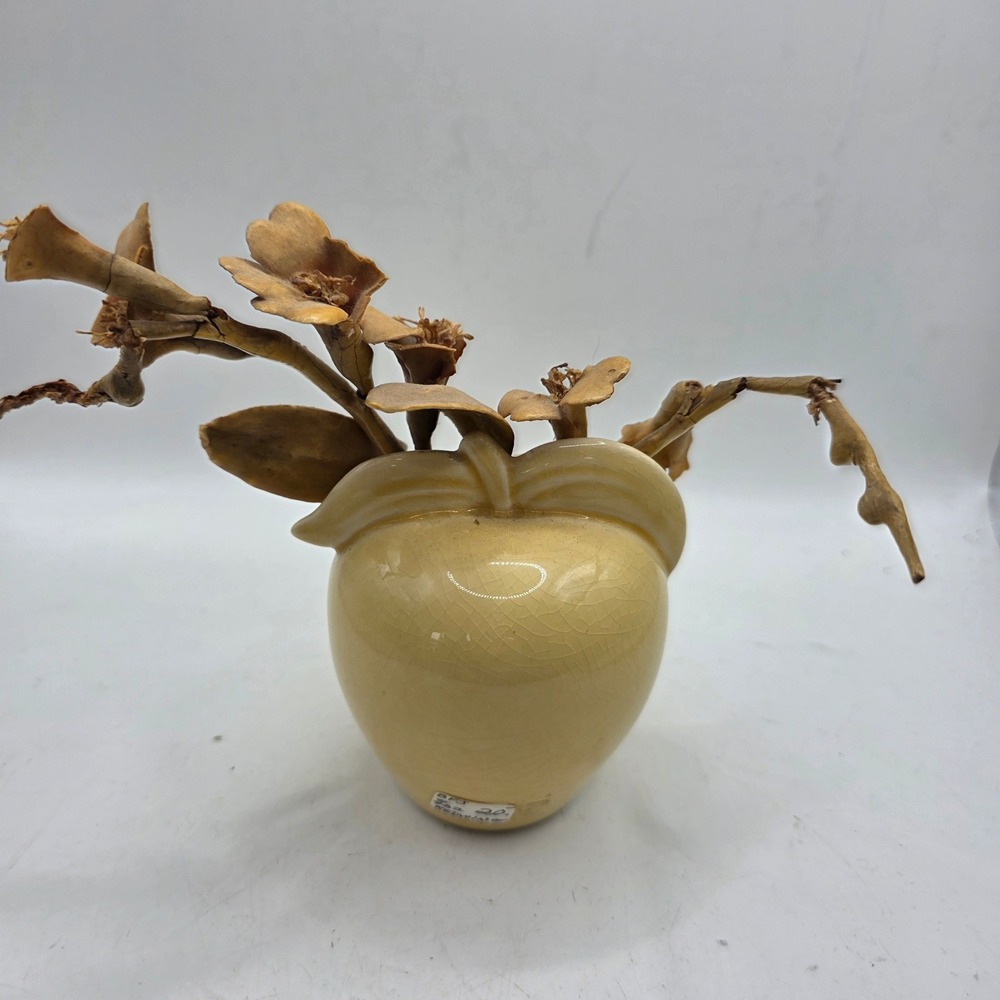 Vintage Red Wing Pottery Yellow Bud Vase 982 with Dried Flowers MCM Decor